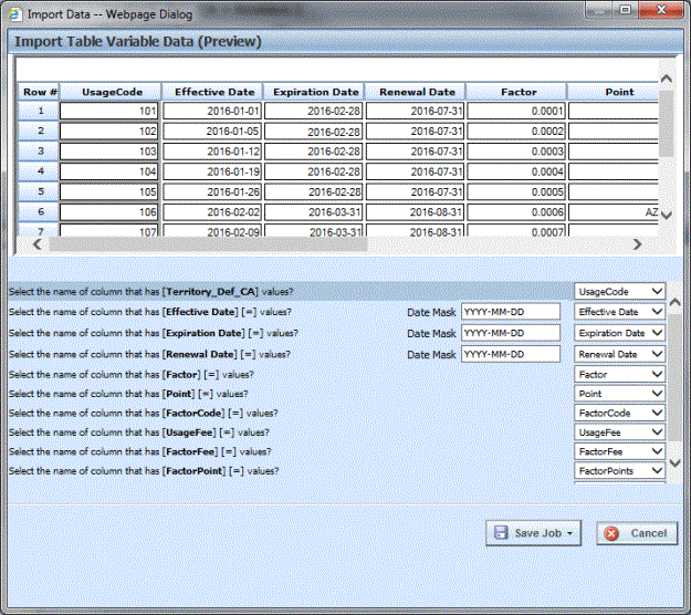 Previewing Data File with Automatically Matched Columns